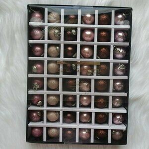 New Glitz + Glimmer 48 Set Small Ornaments Pink Blush Maroon Glitter Distressed